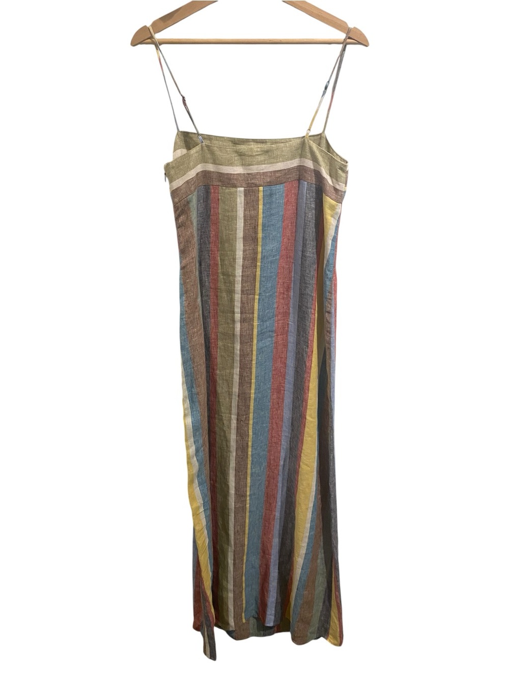 Staud Laura Linen Vertical Stripe Cami Square Neck Maxi Column Dress, Size S - Picture 3 of 7